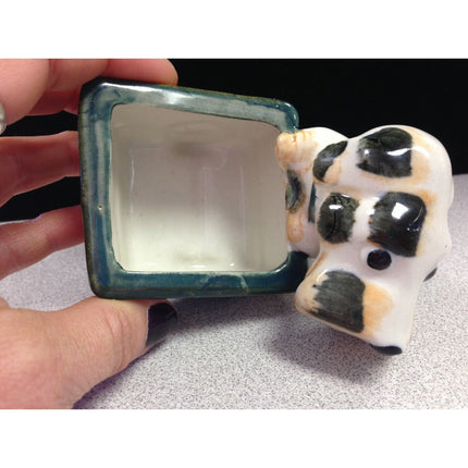 Occupied Japan Small Porcelain Puppy with Wagon Planter Figurine