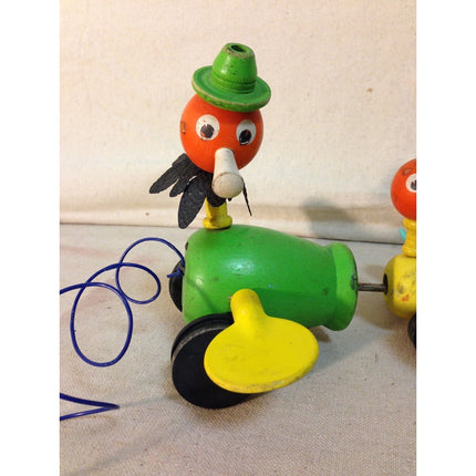 Vintage 1956 Fisher-Price Gabby Goofies Duck Family Wooden Pull Toy #770