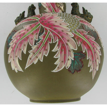 Asian Vase, 1940s-50s, Raised Relief Flowers & Dragon