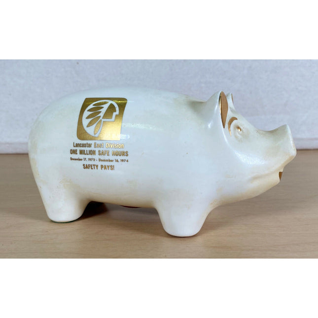 Vintage Buntingware Piggy Bank Lancaster East Division Cream Ceramic Gold 7"