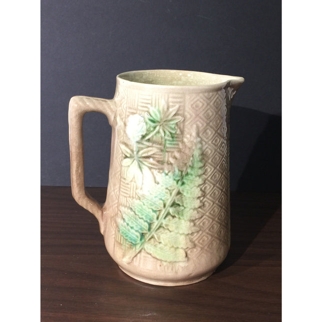 Antique Majolica Leaf Pitcher – Early 1900s Pottery – Brown & Green
