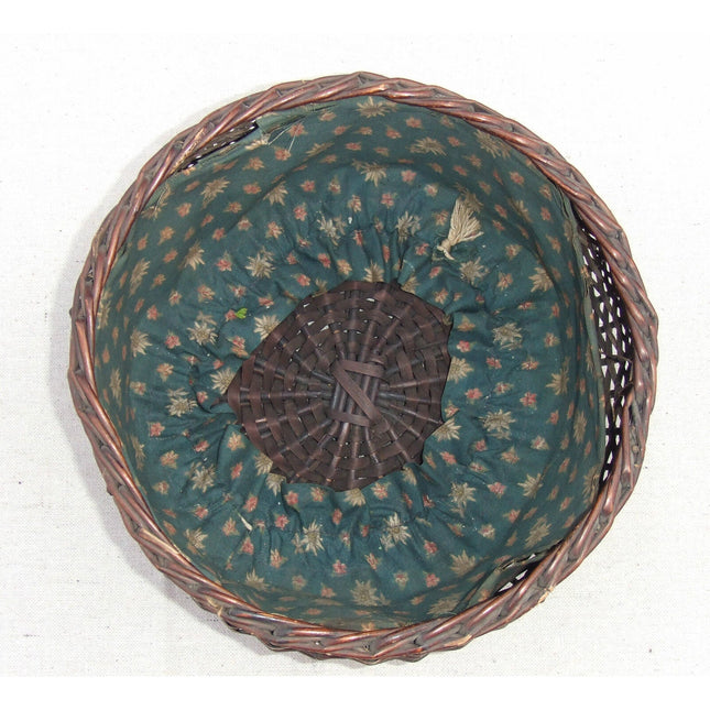 Antique Reed Sewing Basket with Fabric Liner