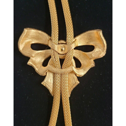 Vintage Crown Trifari Gold Tone Slide Bow Lariat Necklace
