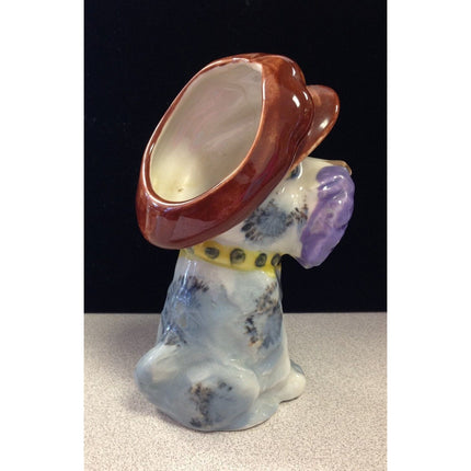 Occupied Japan Enesco Porcelain Dog Planter Figurine – Puppy with Pageboy Hat
