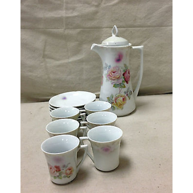 Vintage German Chocolate Pot Set 7 Piece 6 Cups Saucers Porcelain Tea Set