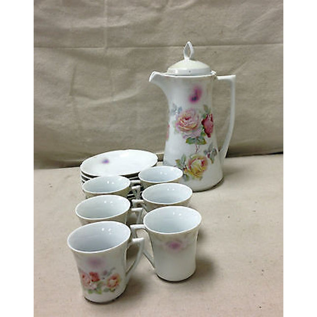 Vintage 7-Piece German Chocolate Pot & 6 Cup/Saucer Set