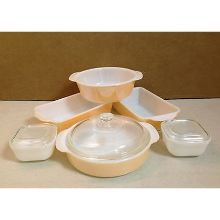 Vintage Fire King 9-Piece Light Orange / White Interior Baking Set