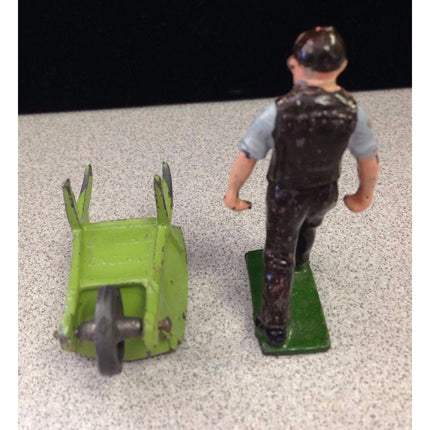 Vintage England Lead Figurine Worker with Wheelbarrow Collectible