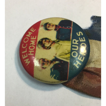 Vintage 1940s WWII Patriotic Pinback Button w/ Ribbon – World War II Memorabilia