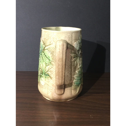Antique Majolica Leaf Pitcher – Early 1900s Pottery – Brown & Green