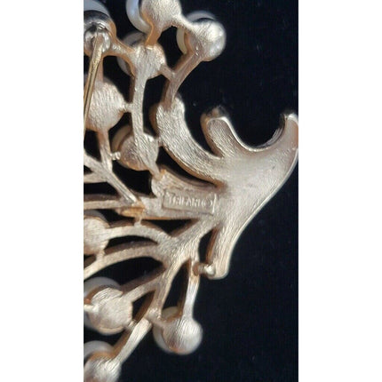 Vintage Crown Signed Trifari Gold Tone Tree of Pearls Brooch