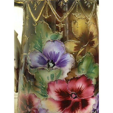 Vintage 1920s Japan Porcelain Vase – Floral Design, Gold Accents, 15.5" Tall