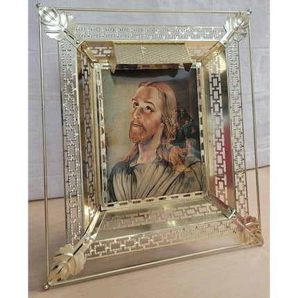 3D Last Supper Hologram Light-Up Shadow Box Picture Brass Tone Metal Frame