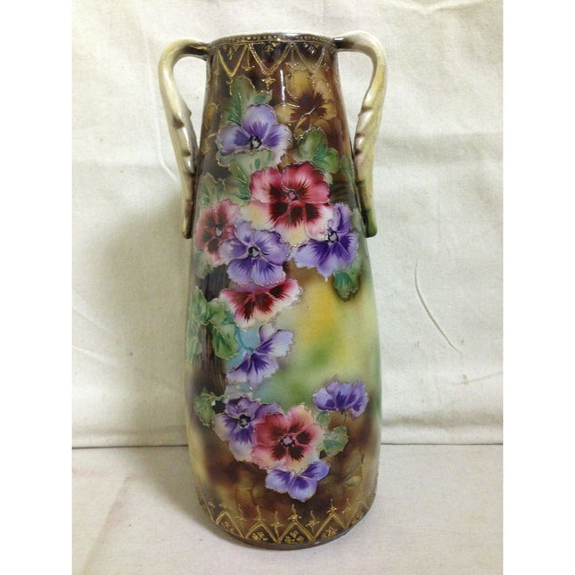 Vintage 1920s Japan Porcelain Vase – Floral Design, Gold Accents, 15.5" Tall