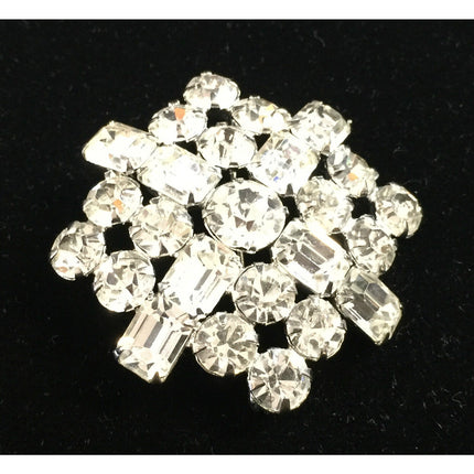 Vintage Ice Rhinestone Brooch 1.5” Unmarked Weiss Style Sparkling Pin Jewelry