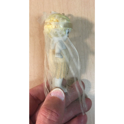 Vintage 1930s Bisque Bride & Groom 4.5" Dolls Crêpe Paper Clothes, Moveable Arms