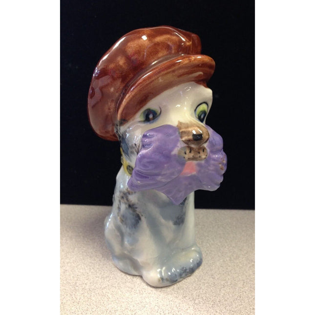 Occupied Japan Enesco Porcelain Dog Planter Puppy Figurine Pageboy Hat 5.25"
