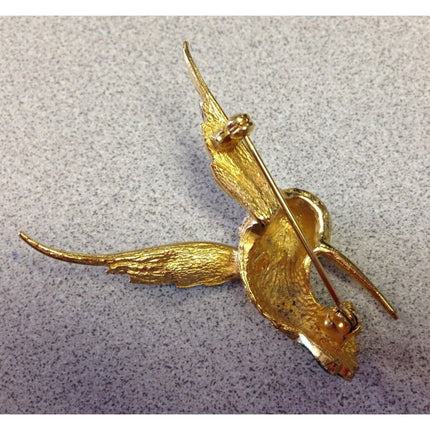 Vintage Sphynx Signed Rhinestone & Enamel Hummingbird Pin Brooch