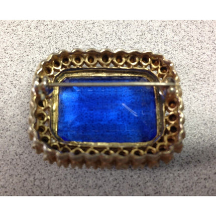 Vintage Large Rectangular Royal Blue Stone & Rhinestone Brooch