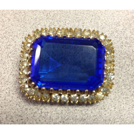 Vintage Large Rectangular Royal Blue Stone & Rhinestone Brooch