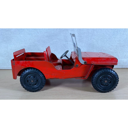 1950s Vintage Pressed Steel Red Toy Marx Lumar Willys Jeep
