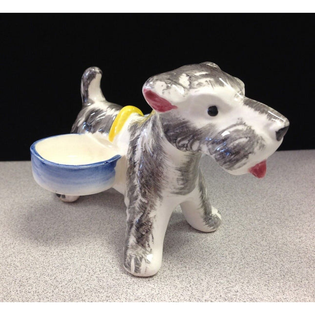 Occupied Japan Scottie Dog Porcelain Ring Holder Dual Bowls Vintage 4.5"