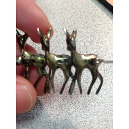 Vintage Sterling Silver "Three Deer in a Row" Brooch – 925 Pin