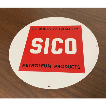 SICO Petroleum Products Metal Sign – 12" x 12" – “The Mark of Quality”