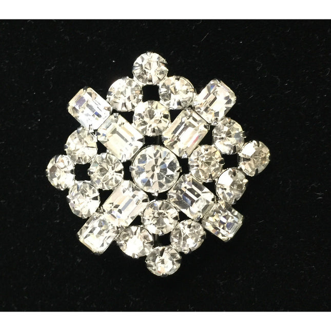 Vintage Ice Rhinestone Brooch 1.5” Unmarked Weiss Style Sparkling Pin Jewelry