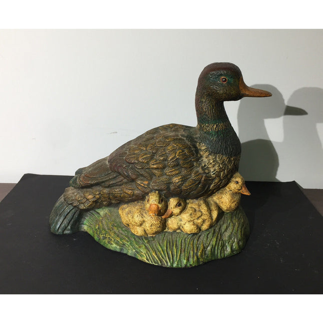 Vintage Cast Iron Duck & Ducklings Doorstop – 11" Heavy Decorative Door Stop
