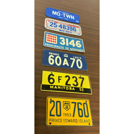 Lot of 6 Vintage Toy Bicycle License Plates – 1953 Canada & 1980s USA Metal Tags