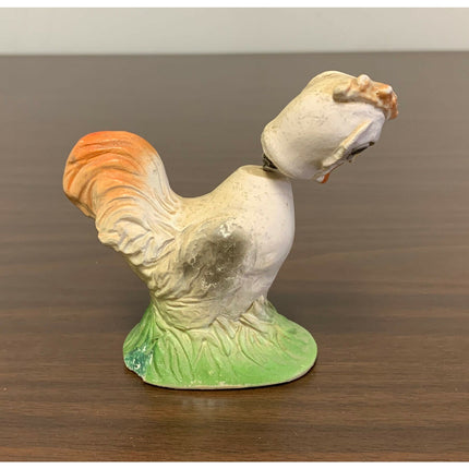Vintage 1930s-40s Chalk Chicken Rooster Figurine with Bobbing Head