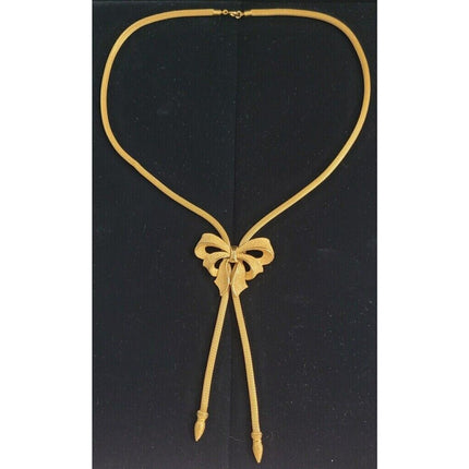Vintage Crown Trifari Gold Tone Slide Bow Lariat Necklace