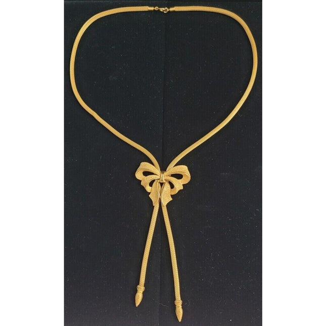 Vintage Crown Trifari Gold Tone Slide Bow Lariat Necklace