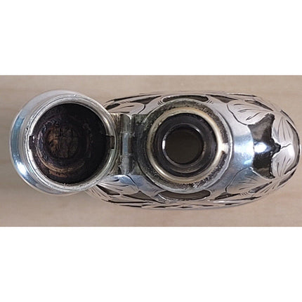Antique 1903 Sterling Silver Overlay Glass Flask Monogrammed Christmas 1903