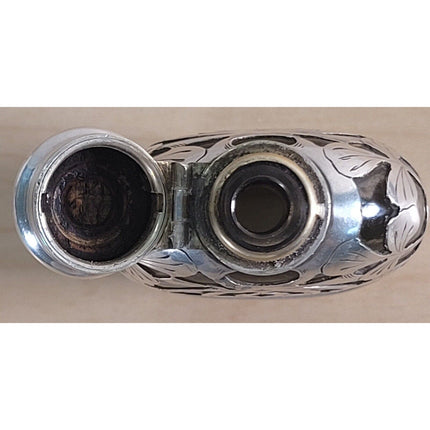 Antique 1903 Sterling Silver Monogrammed Overlaid Glass Flask