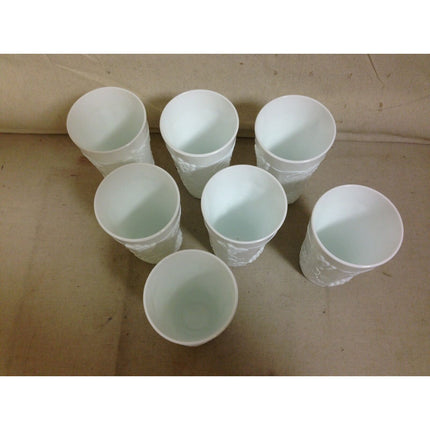 Vintage Set of 7 White Milk Glass Tumblers with White Grapes