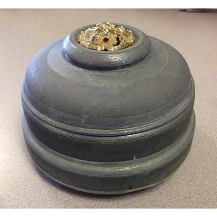 Vintage Round Metal Music Jewelry Trinket Box w/ Powder Puff