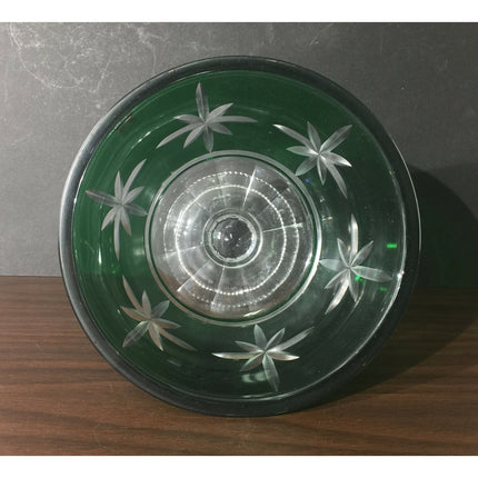 Waterford Marquis Green Glass Footed Bowl Czech Republic w/ Labels 6.75”