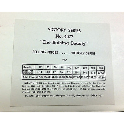 Vintage Billy Devorss Salesman Sample Pin-Up Calendar Girl “The Bathing Beauty”