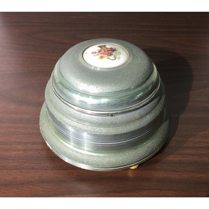 Vintage 1950s Musical Powder Box Enamel Bouquet of Flowers Working
