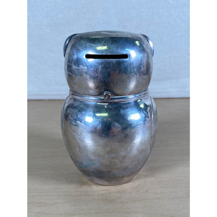 1968 Raimond Silverplate Owl Still Bank – 5 1/2" Tall – Vintage Coin Bank