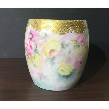 T&V Limoges France Hand Painted Porcelain Bowl Vase – Floral w/ Gold Trim