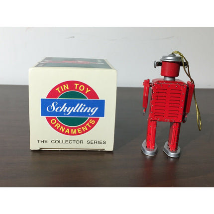2 Schylling Tin Toy Ornaments – Robot & Ocean Liner (1997 Reproduction) w/ Boxes