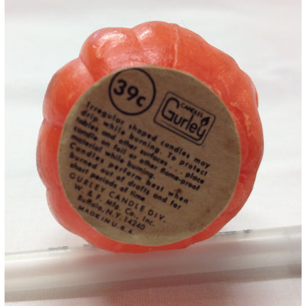 Vintage 1960s Gurley Halloween Pumpkin Candle w/ Original Base Label 4.5"