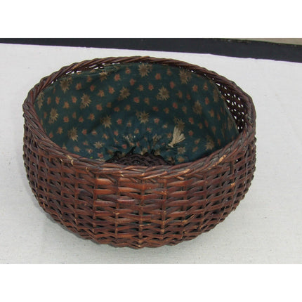 Antique Reed Sewing Basket with Fabric Liner