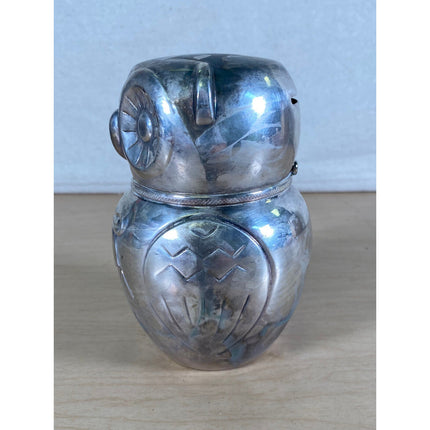 1968 Raimond Silverplate Owl Still Bank – 5 1/2" Tall – Vintage Coin Bank
