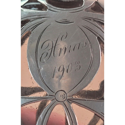 Antique 1903 Sterling Silver Monogrammed Overlaid Glass Flask