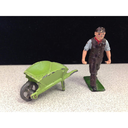 Vintage England Lead Figurine Worker with Wheelbarrow Collectible