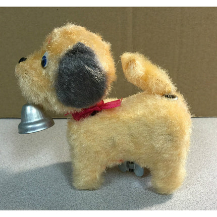 Vintage Japan Bell Ringer Pup Windup Toy 1950s–60s Working Tan & Gray
